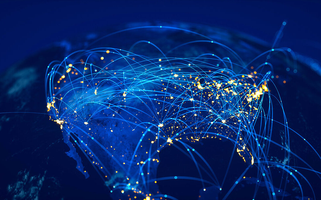 Image of a globe with date and connectivity illustrated focused on North America