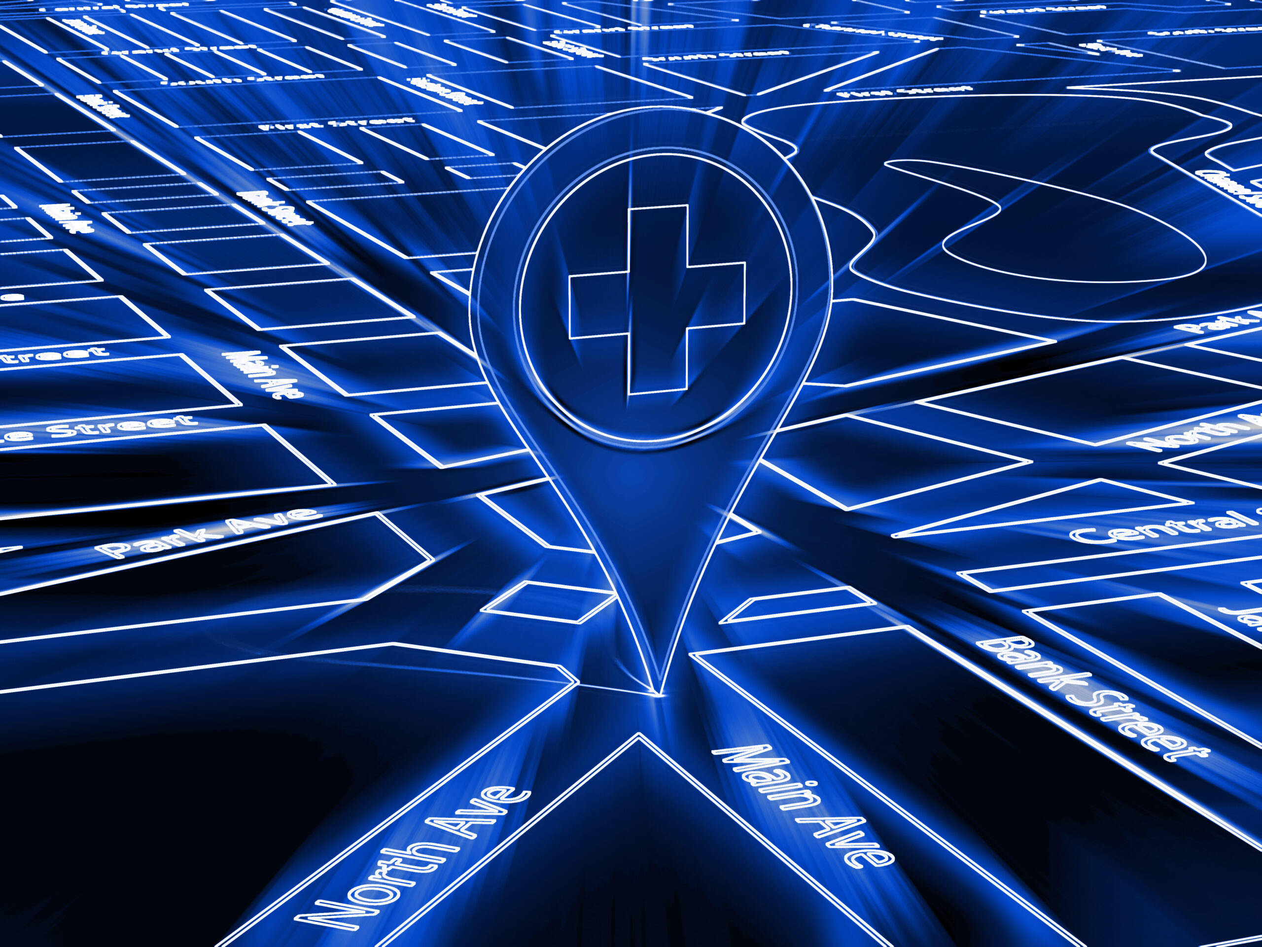 Gps navigation road map pin hospital medical