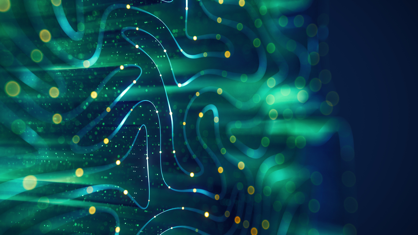 Technology Background with Flowing Lines and Light Particles Flowing lines and data points representing IPv4 Addresses